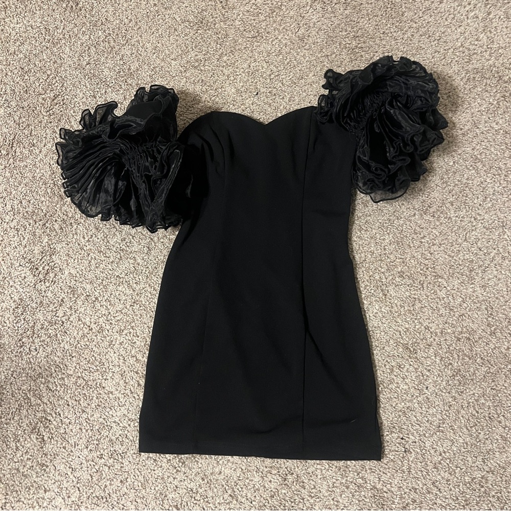Black Mini Dress with Ruffled Sleeves